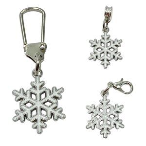 Snowflake Charm Silver Plated White Enamel Clip On European Slide Zipper Pull